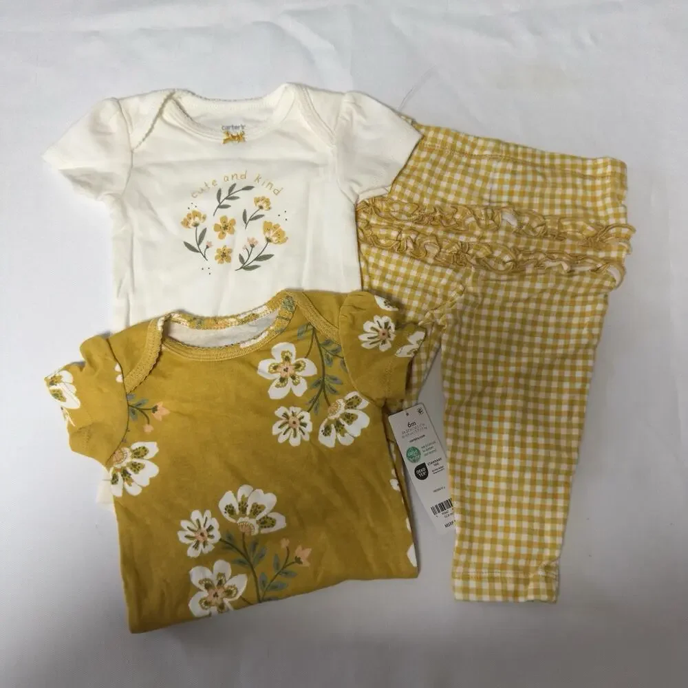 Carter's Baby Girl 3-Piece Floral Outfit Set 6 Months Ivory/Mustard